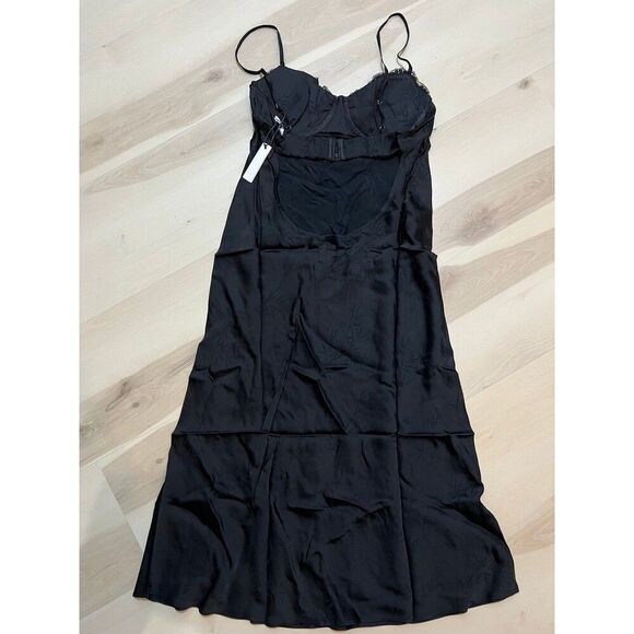 Rumored NWT Women Negroni Black Bamboo Printed Satin Slip Dress Elegant Medium - Picture 9 of 12